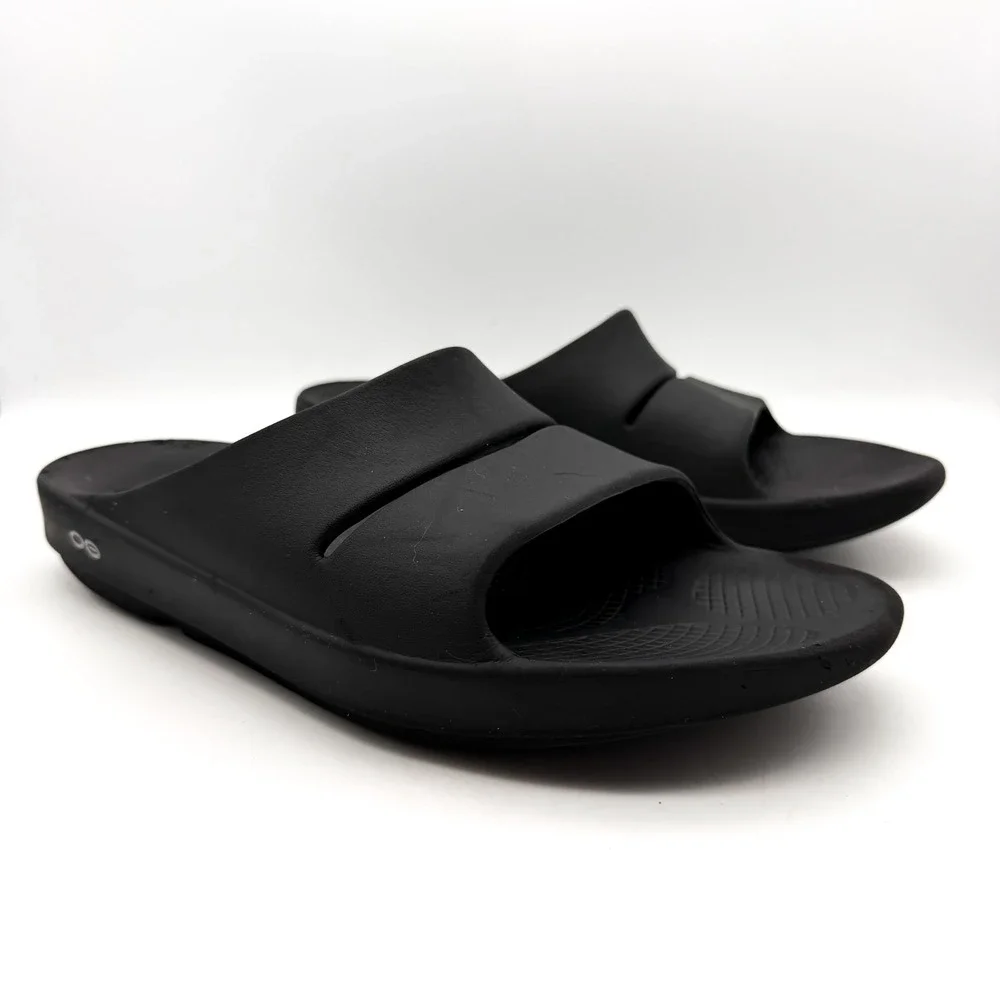 Oofos Black  Recovery Summer Slide Sandals Arch Support Foam Men's 10 Women's 12